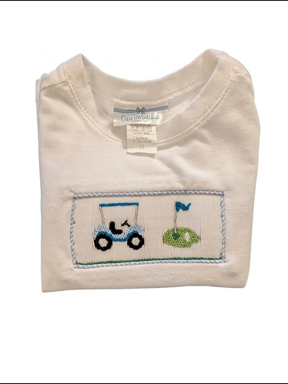3T EUC White & Light Blue Kids Short Set with Golf Applique